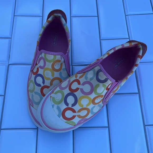 COACH Beale Multicolor Signature Slip On Sneakers PINK Flats! - Picture 14 of 16